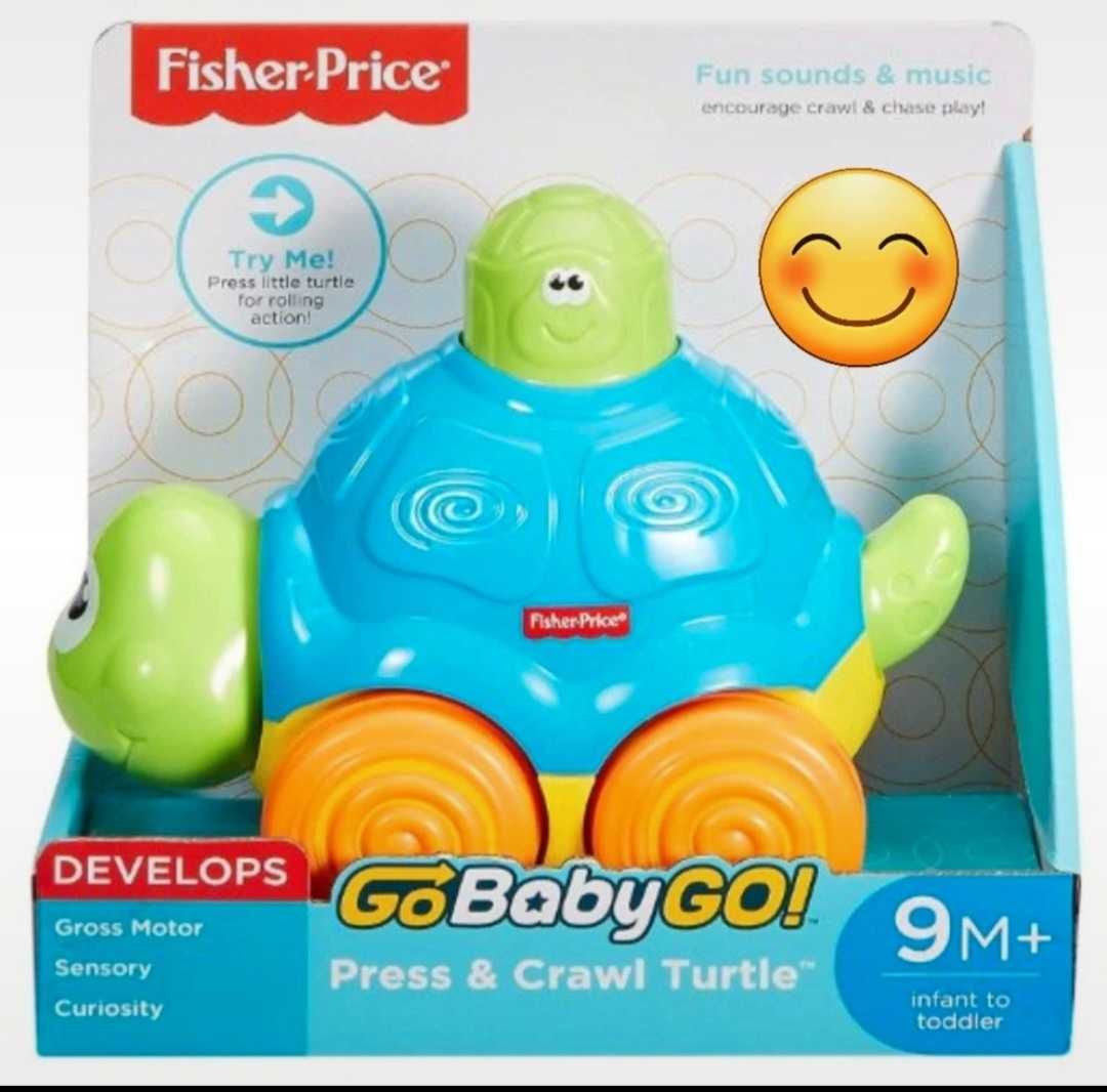 Fisher Price, zabawka do raczkowania, odjazdowy żółwik