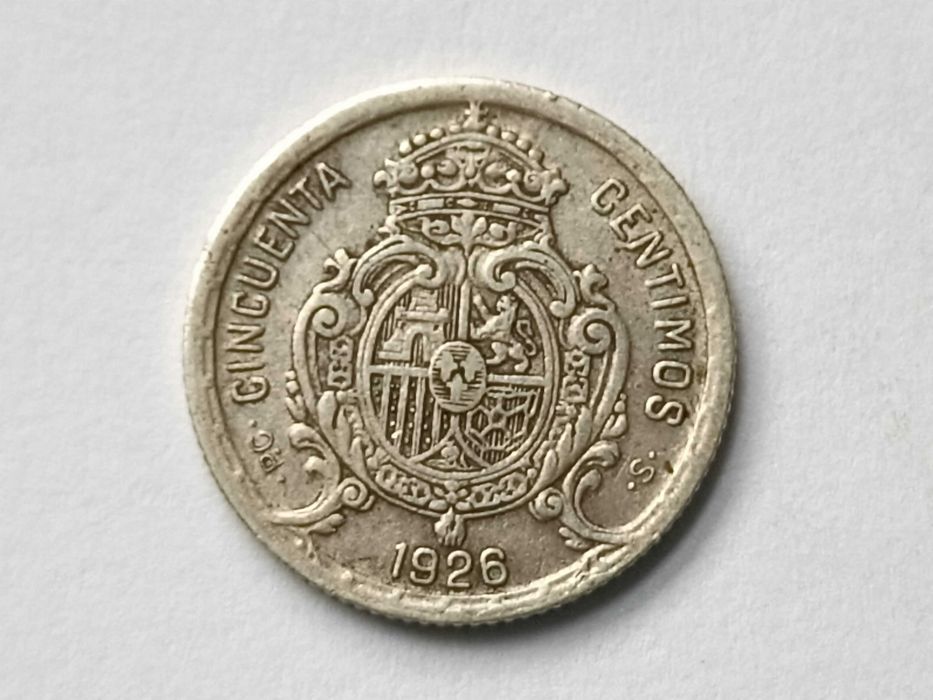 50 Centimes 1926 PC S Hiszpania oryginał Srebro