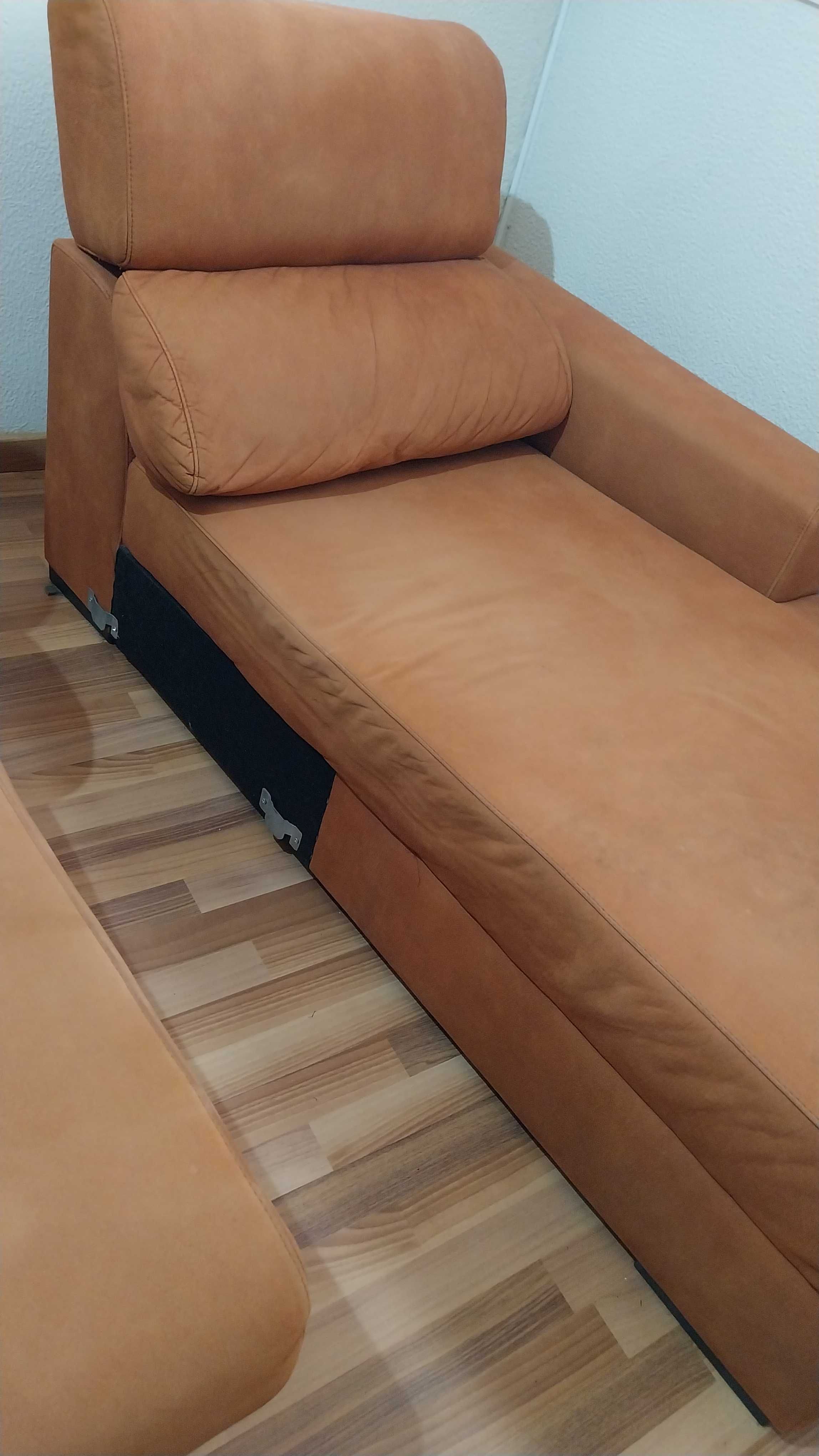 Sofa chaise long bom estado oferta candeeiro em madeira e tecido