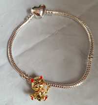 Nowa bransoletka srebrna 18 cm+ charms złoty kotek