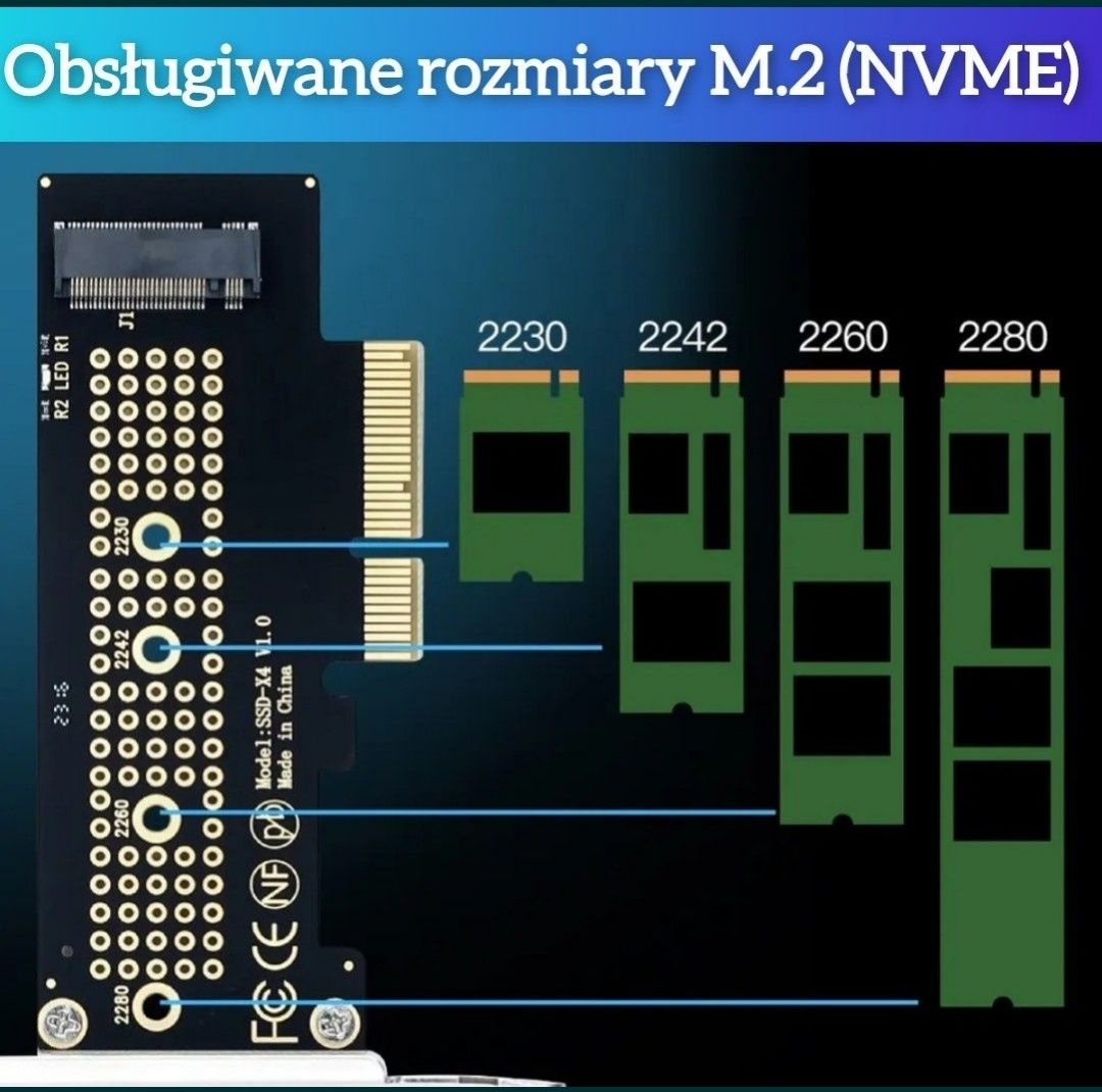 Adapter karta rozszerzeń dysku SSD nvme m.2 PCI-e x1