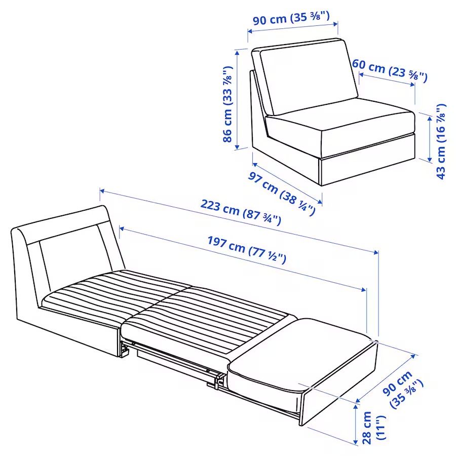 Ikea Kivik fotel rozkładany / sofa kanapa 1os. - Nowe