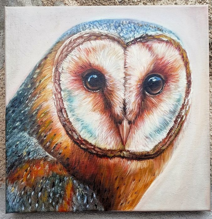 Płomykówka. Sowa. Obraz olejny, certyfikat. Cena -50% tylko do 7.12