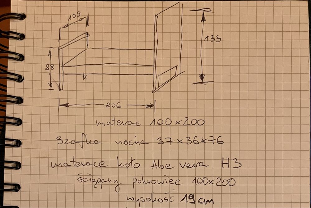 Łóżko z szafką nocną i materacem w bdb stanie 2szt