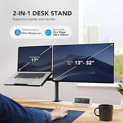Suporte de Monitor e PC para secretária