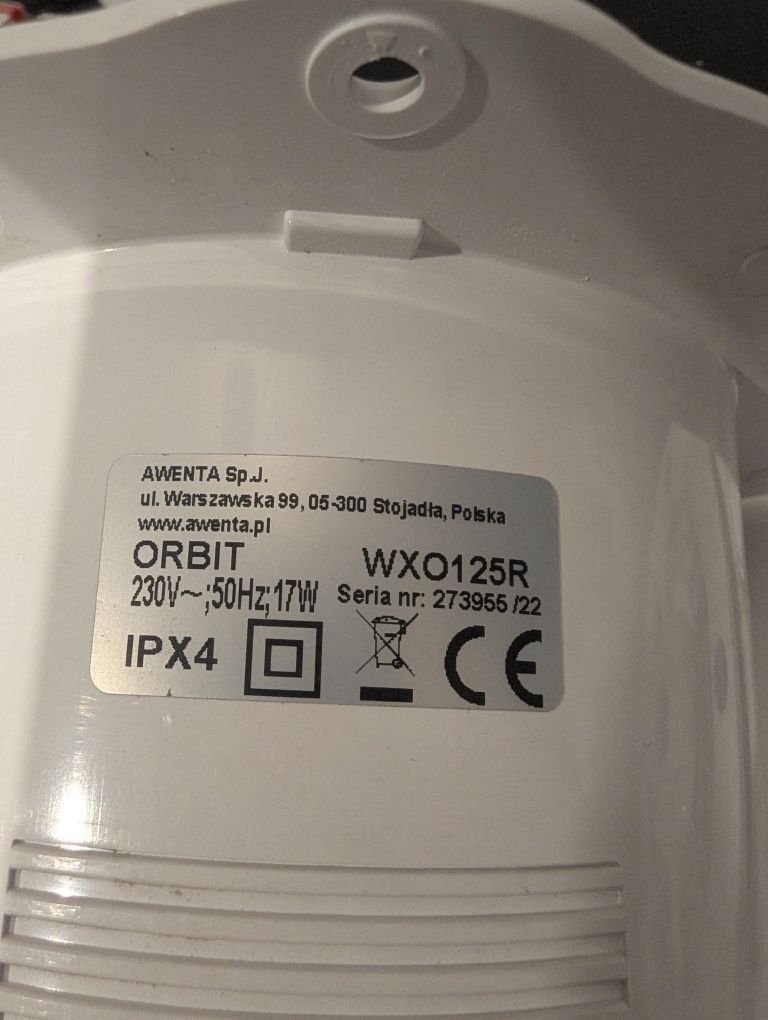 Wentylator łazienkowy Awenta WXO125R, 125mm na czujnik ruchu