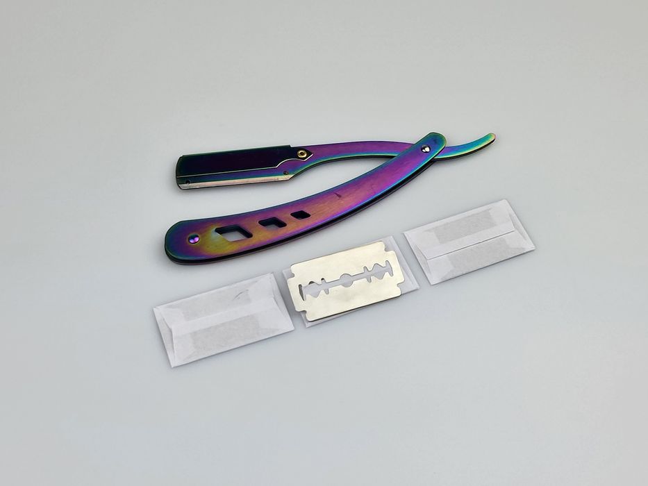 Brzytwa z ostrzami tęczowa kolorowa składana męska