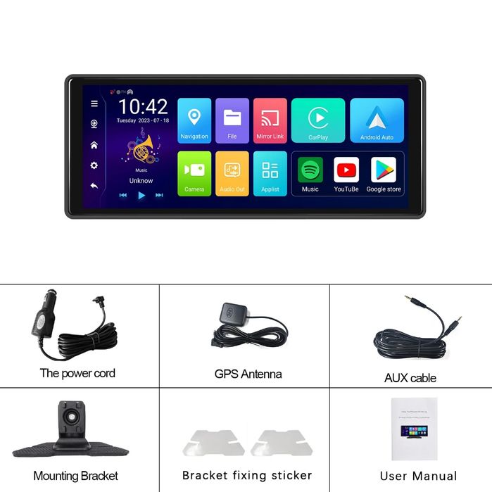 Rádio Portátil Carplay Android Auto 8-core 2 Câmaras Wi-Fi 4/64GB GPS