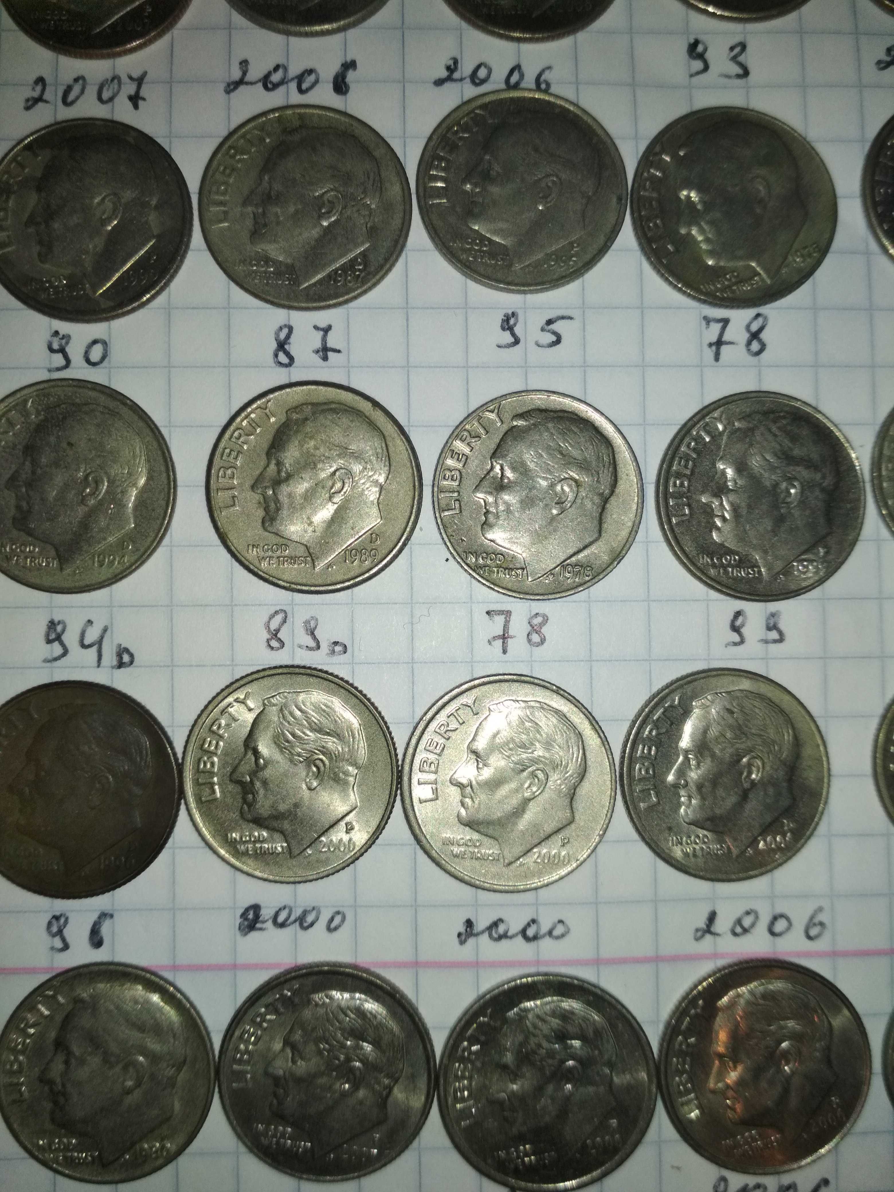 Монета One dime лотом 43 шт