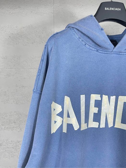 BALENCIAGA scotch худи мужское брендовое оригинал оверсайз голубое