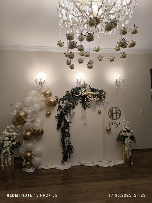 Dekoracje imprez wesele chrzciny komunie scianka balonowa kwiaty