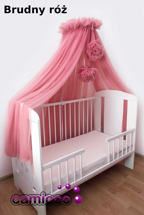 BALDACHIM do łóżeczka szyfon tiul baldachimy 8 metrowy + POMPONY