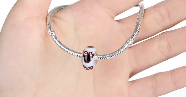 charms do pandora disney biały murano myszka miki Minnie