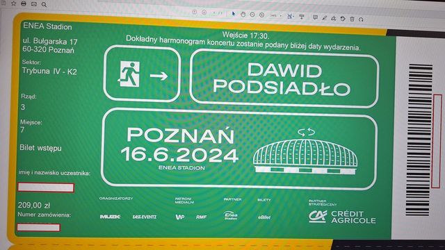 Bilety na koncert Dawida Podsiadło Poznań 16.06.2024