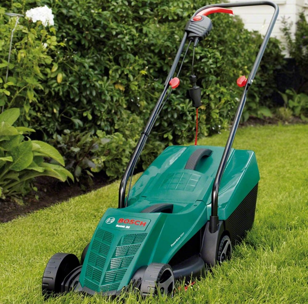 BOSCH Kosiarka Elektryczna Ogrodowa Regulacja 1200W 32 cm Kosz 31L