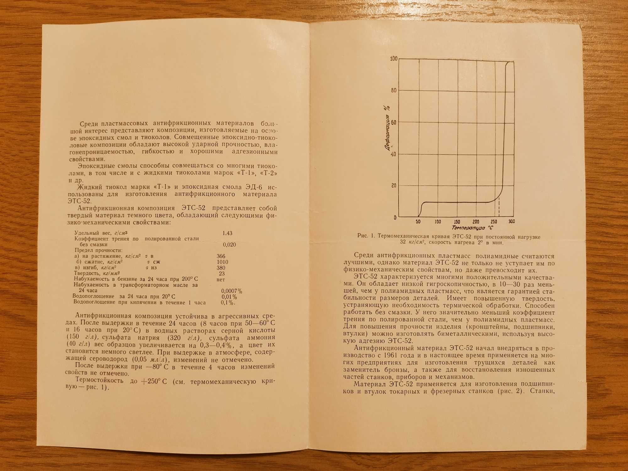Рекламный проспект Антифрикционный материал ЭТС-52 С ВДНХ СССР