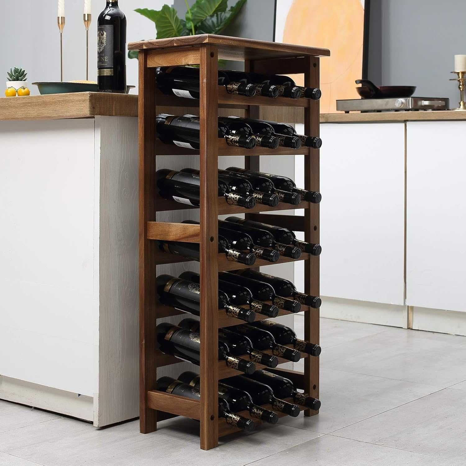 JALZ Stojak na wino z drewna akacjowego 28 butelek modułowy