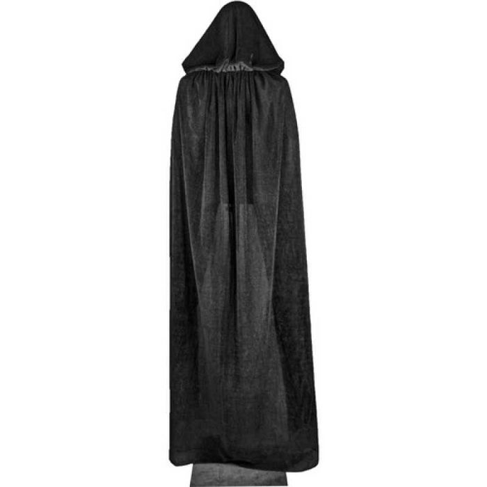 Оксамитовий чорний довгий плащ з капюшоном на зав'язках Хеллоуін