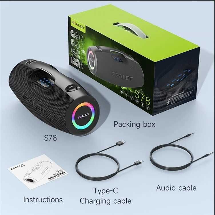 Блютуз колонка Zealot S78 100Вт Bluetooth-динамік і функця павербанка