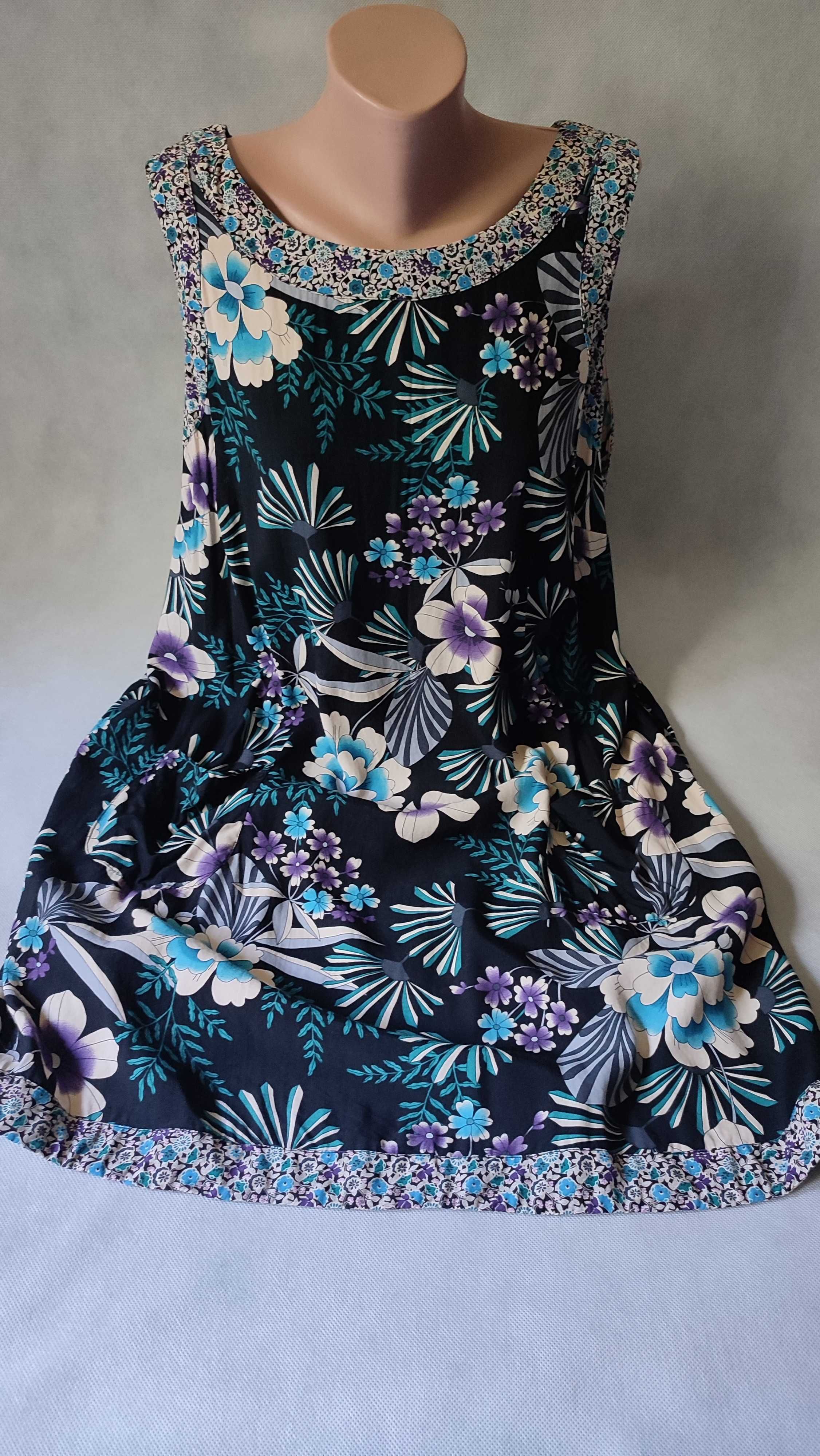 Wiskozowa krótka sukienka plus size tunika w kwiaty rozmiar 54