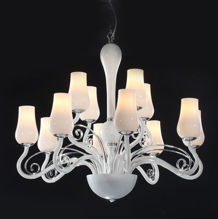 Żyrandol ITALUX Lybra 12 biały szklany boho glam elegancki nowy