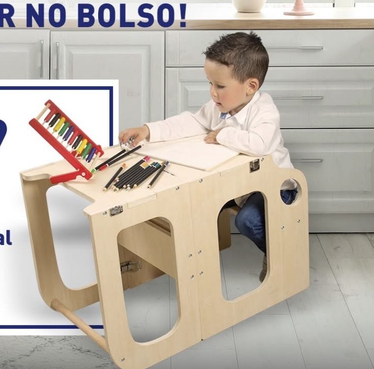 Torre/ Mesa de madeira multifuncional Montessori