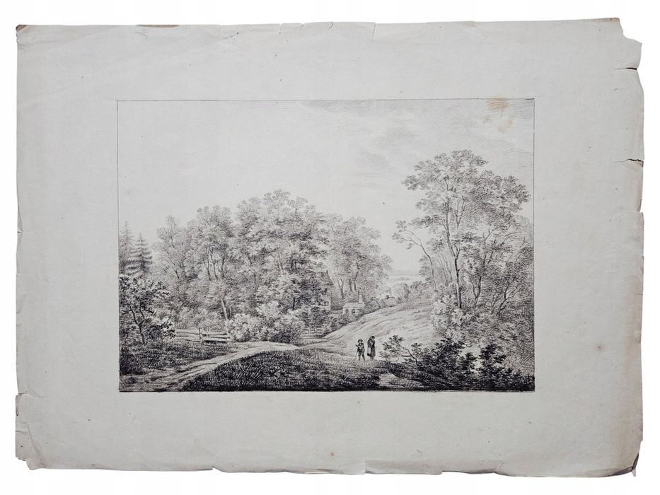 Grafika XIX Wiek Pejzaż Romantyczny Oryginalny