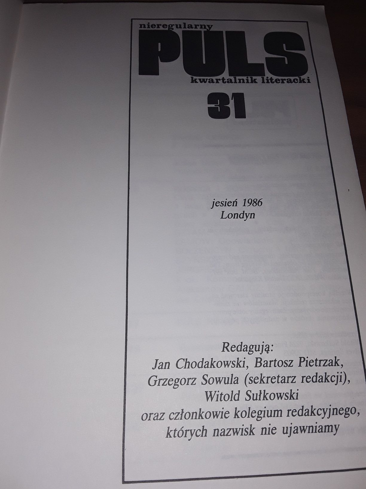 Puls nieregularny kwartalny literacki numer 31 jesień 1986 Niemcewicz