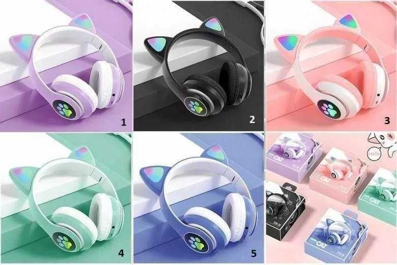 ТОП. Дитячі бездротові LED-навушники котячі Вушка. Bluetooth. MP3.