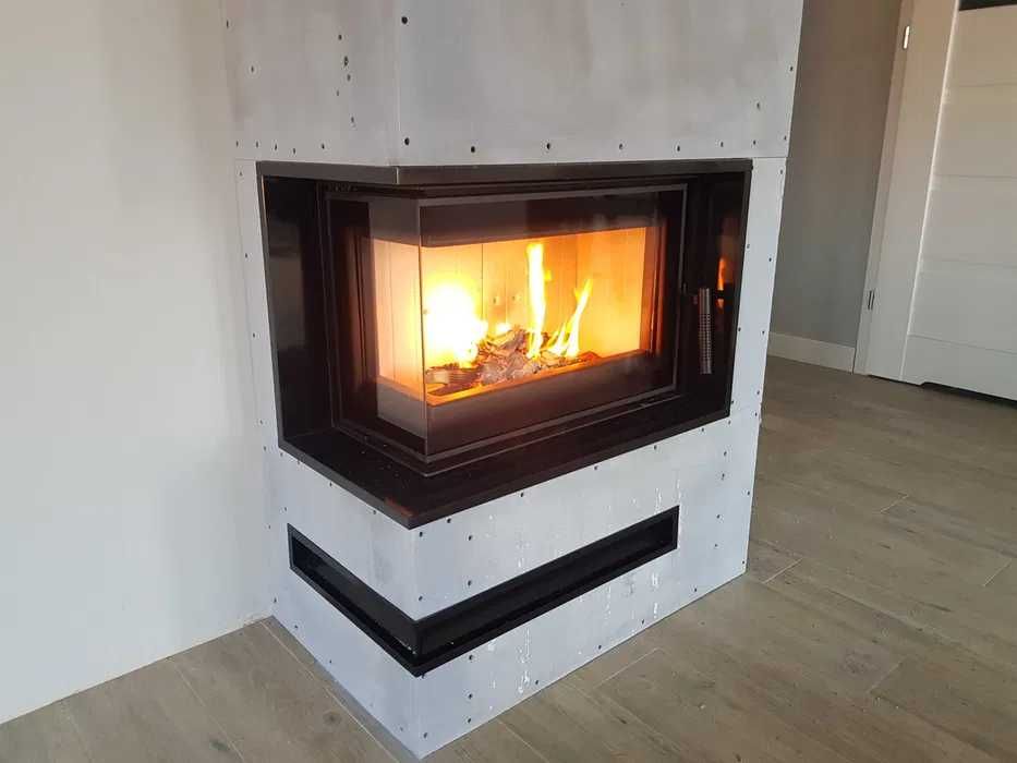 Kominki Kamko - wkład narożny Kratki.pl Simple S BS z zabudową