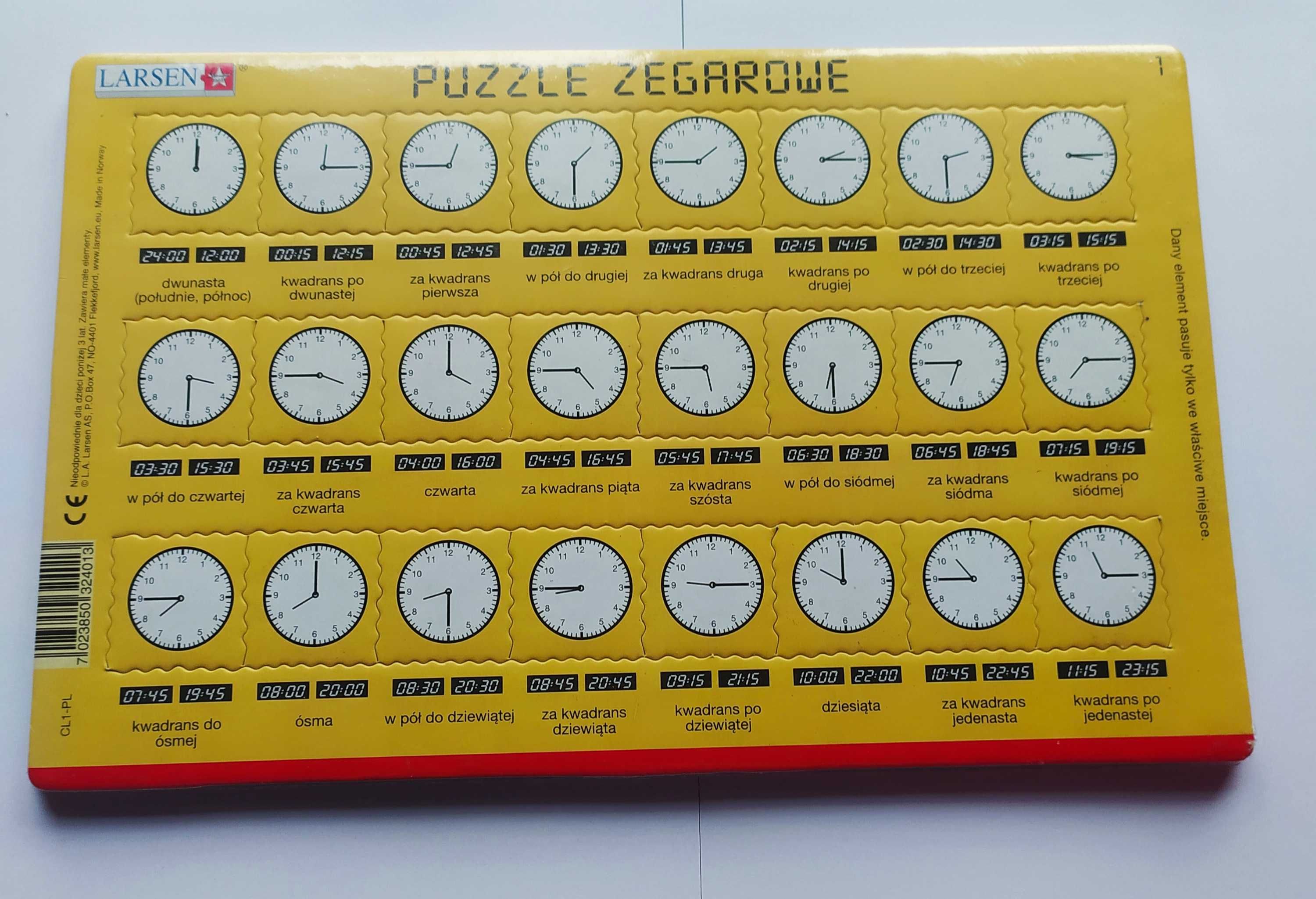Puzzle zegarowe Montessori