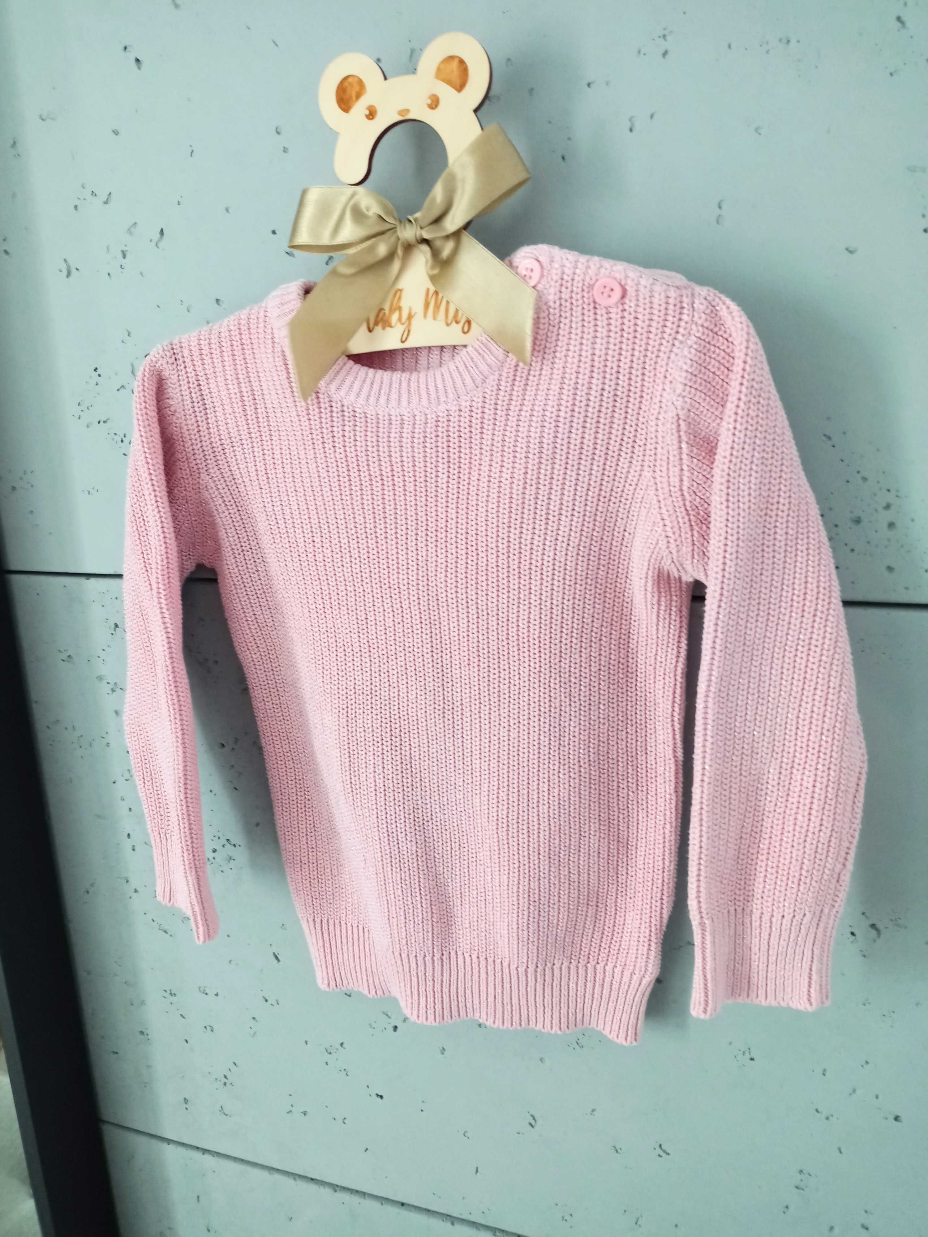 Sweterek dla dziewczynki różowy r.86 ze srebrną nitką