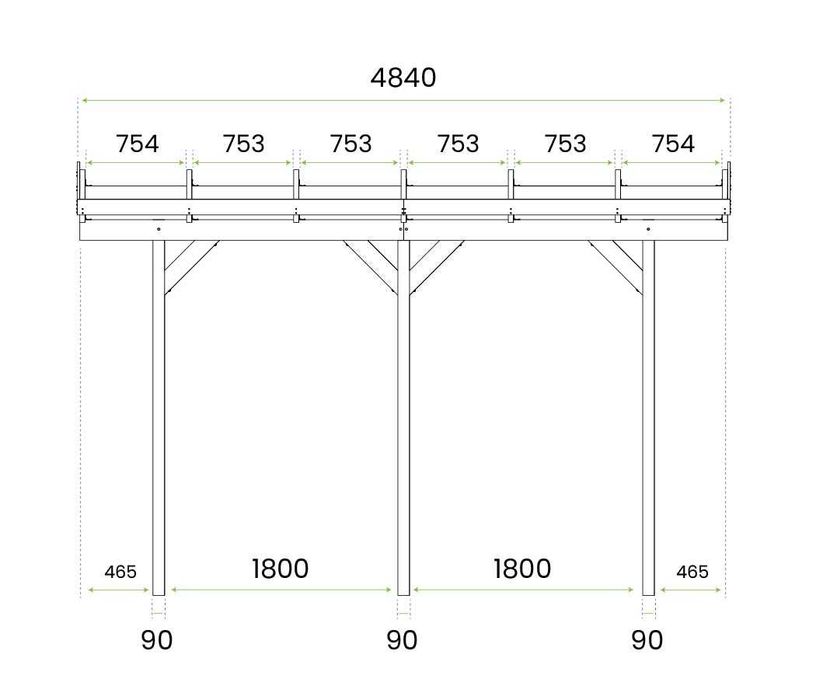 Zadaszenie, wiata przyścienna garażowa drewniana 300 x 484 cm