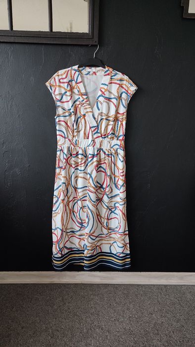 Mango r.S letnia lekka sukienka kopertowa linie sznury