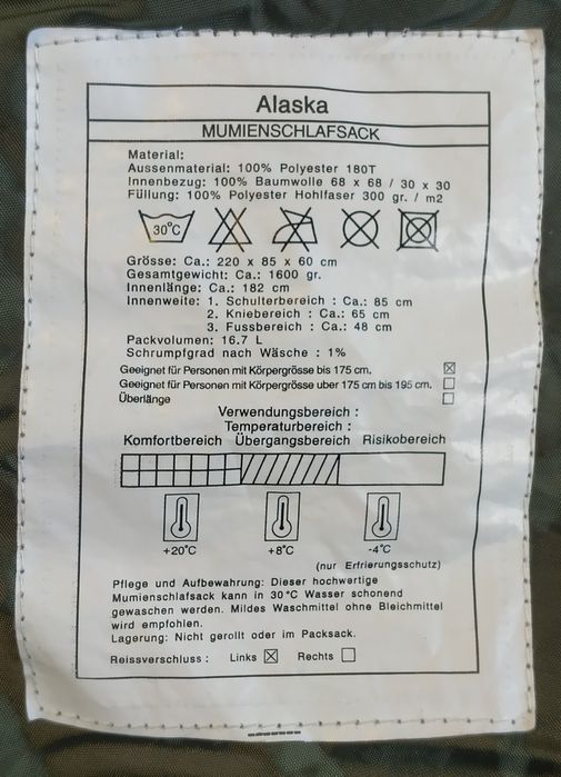 Śpiwór mumia turystyczny wyprawowy Alaska do -4°C dł. 220 cm