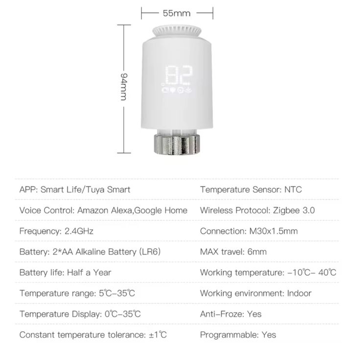 Термоголовка термоклапан радіатора  Avatto TRV-06 Zigbee 3.0 Tuya