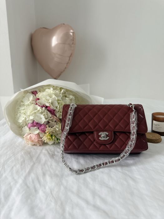 Сумка Chanel Burgundy Silver Texture шкіра | бургунді