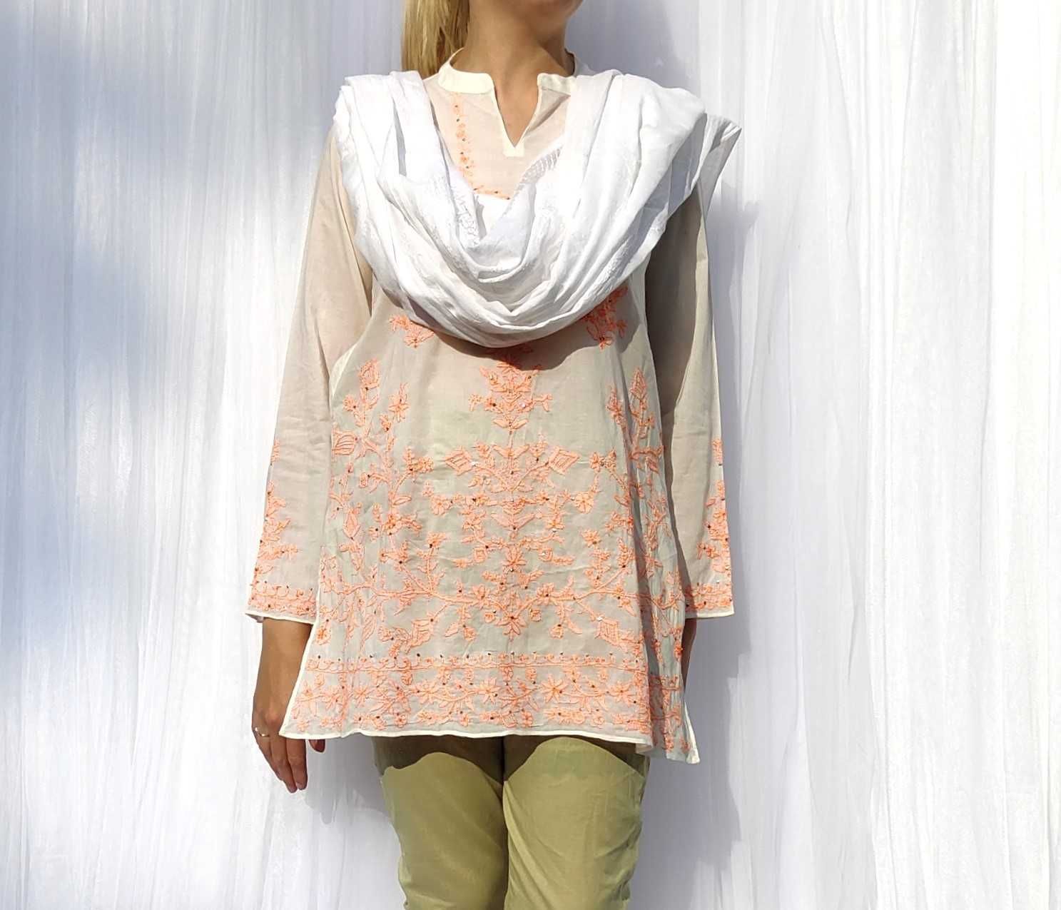 Duża chusta szal dupatta haftowana biała bawełna orient hidżab hijab
