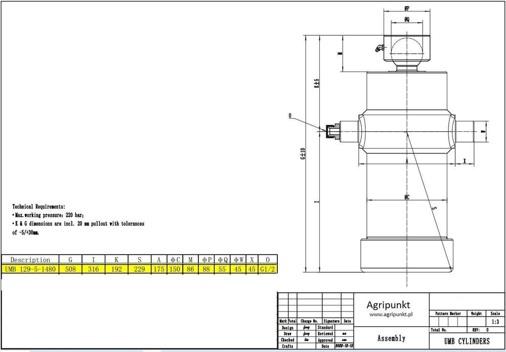 Siłownik niski do wywrotki 12 Ton, skok 148 cm chromowany