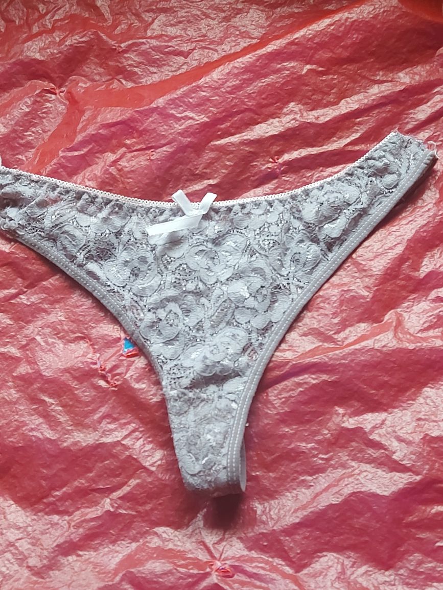 Stringi damskie koronkowe szare rozmiar S/M