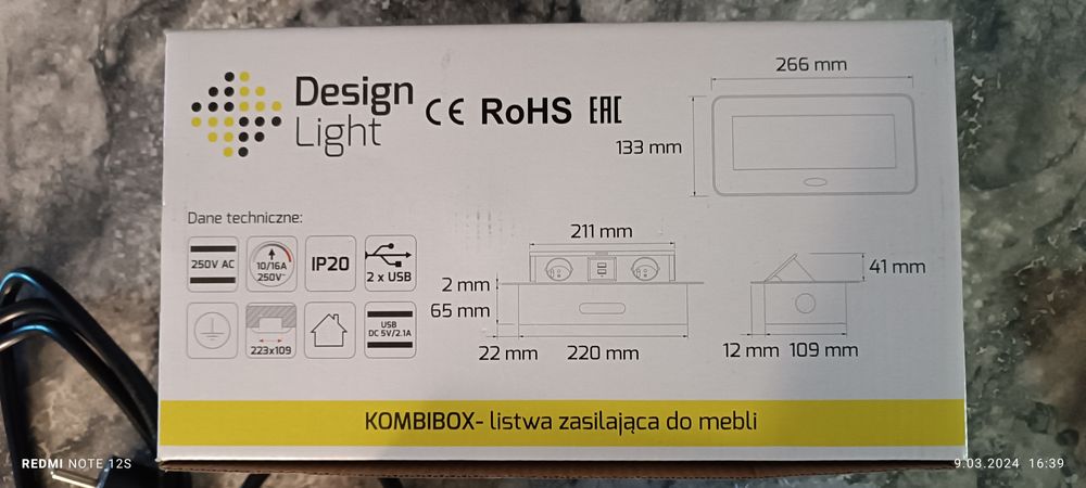 Kombibox Listwa zasilająca do mebli 2x230 v +2xUSB
