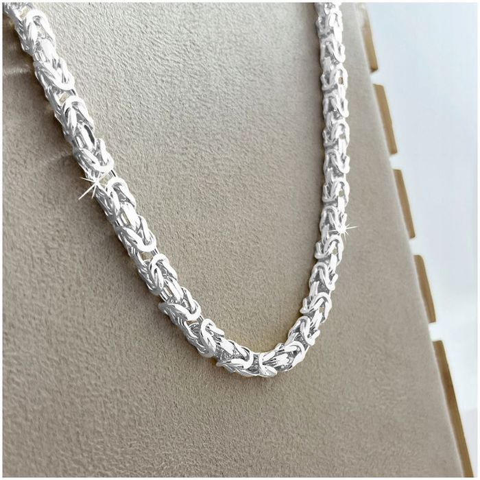 Gruby Srebrny Łańcuch, Łańcuszek Męski Splot Królewski 55cm/5mm Próba