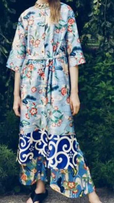 Zara Koszulowa Kimono z ptakami, kwiatami, orientalny pint XL