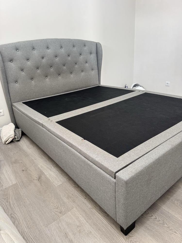Cama casal bau cinzenta em tecido