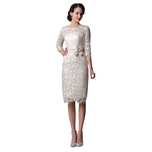 Elegancka sukienka koronkowa szara z rękawem 3/4 EU 40 (L) do kolan