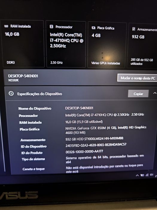 Portátil Asus N550J