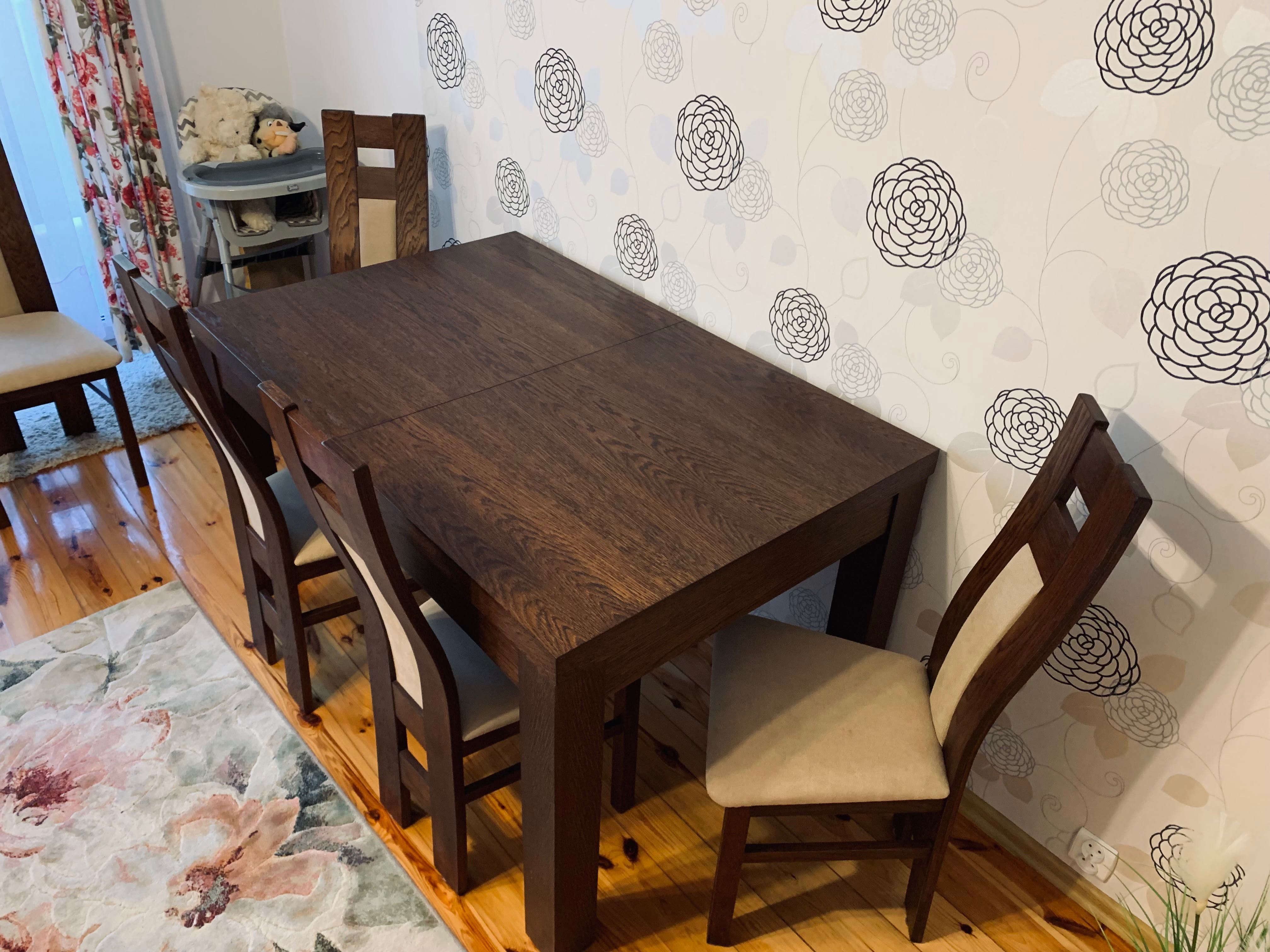Dąb rustykalny Zestaw masywny, solidny stół + 8 krzeseł
