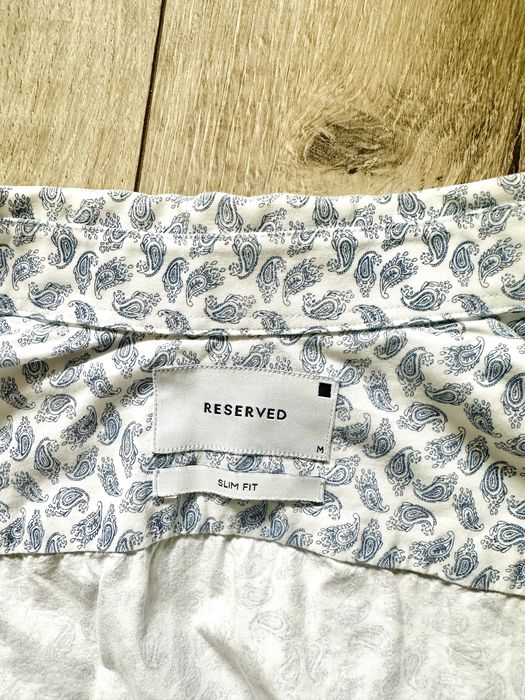 Koszula Reserved S/M 100% bawełna biała z niebieskim wzorem bandany
