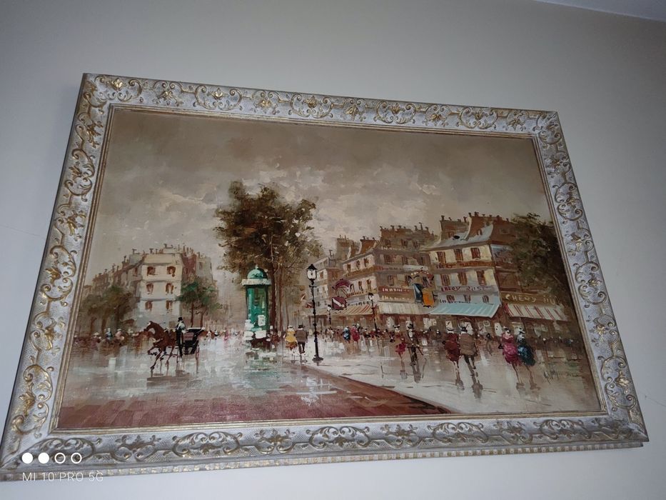 Antonio DeVity, widok paryski, galeryjny, piękny, duży, obraz olejny