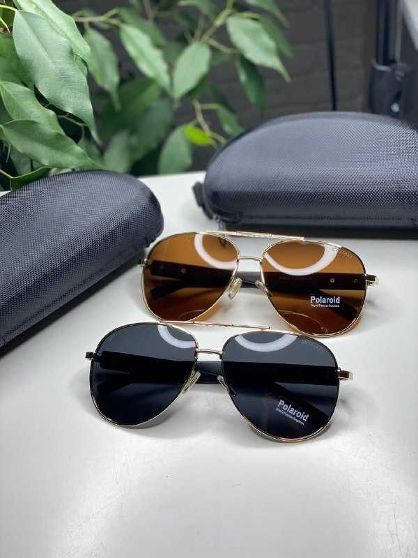 Мужские очки BVLGARI AVIATOR крупные черные/корич POLARIZED Булгари